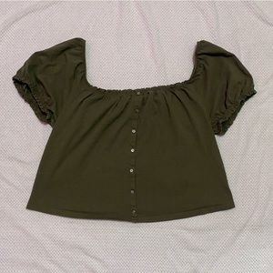 American Eagle Outfitters Puff Sleeve Button-Up Tee